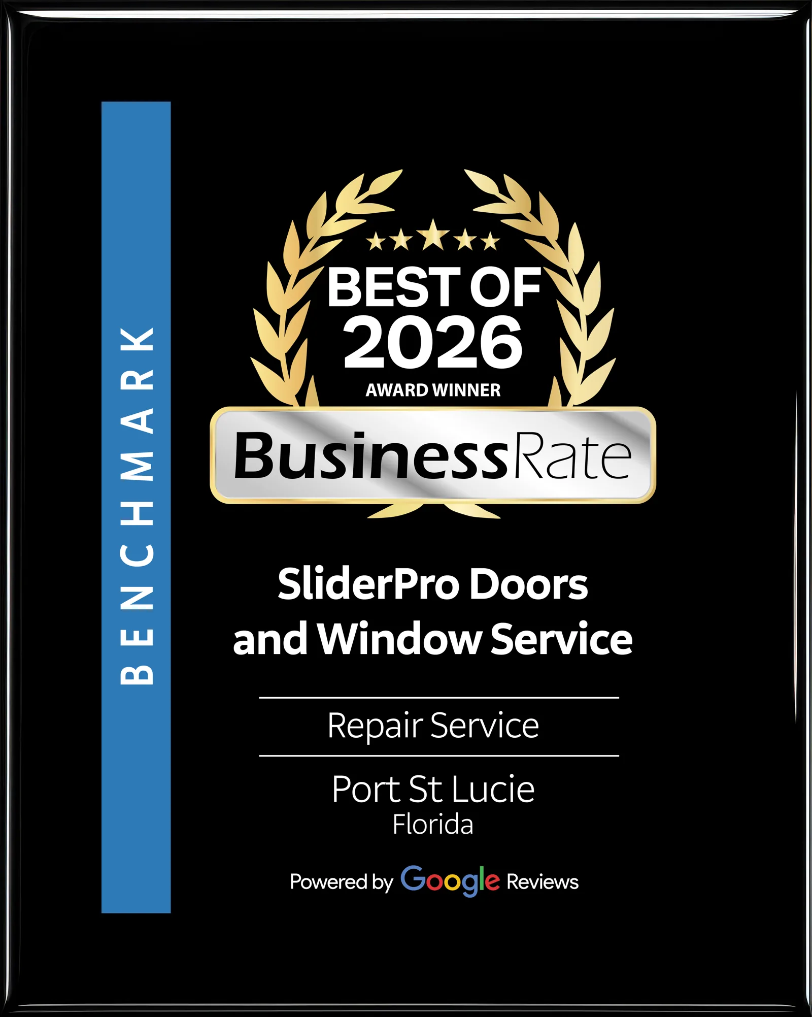 SliderPro Best of 2026 BusinessRate award, powered by Google Reviews